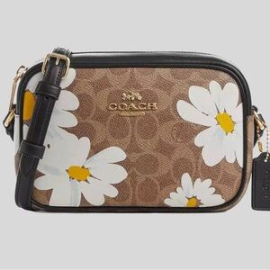 NWT COACH MINI JAMIE SIGNATURE FLORAL PRINT CAMERA BAG CZ609 CROSSBODY DAISY